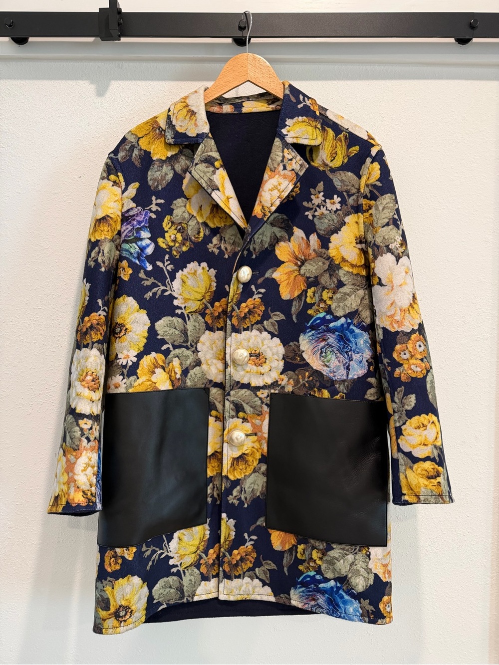 Louis Vuitton Reversible Navy Floral Trench Coat with Oversized Pearl Buttons